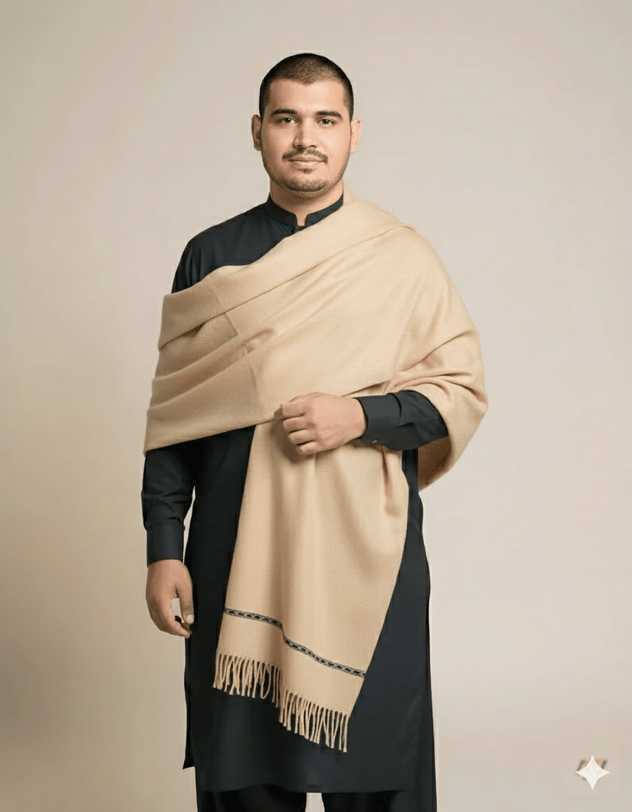 Khaki Plain Wool Blend Men Shawl