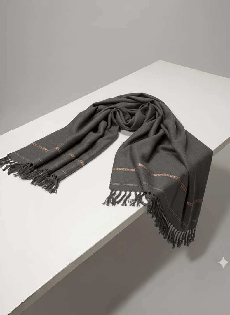Dark Grey Fine Line Detail 100% Acrylic Men Shawl