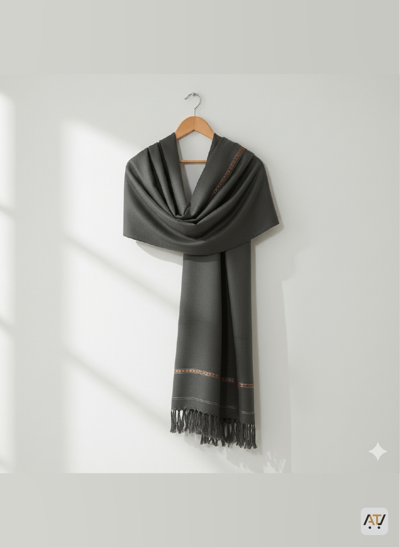 Dark Grey Fine Line Detail 100% Acrylic Men Shawl