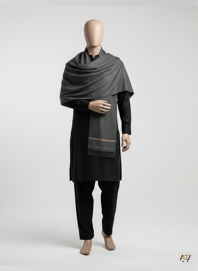 Dark Grey Fine Line Detail 100% Acrylic Men Shawl