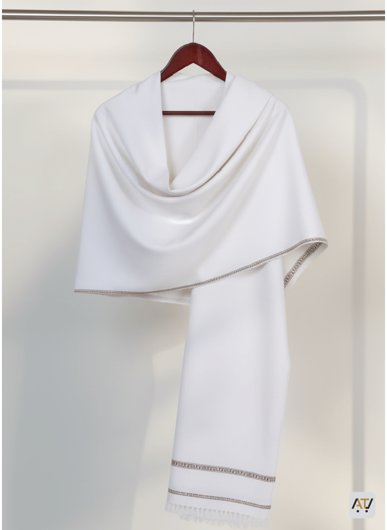 Off-White Solid 100% Acrylic Men Shawl