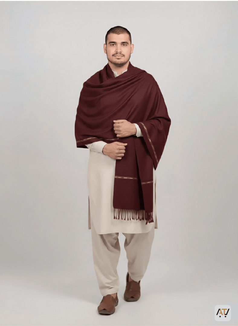 Maroon Plain 100% Acrylic Men Shawl