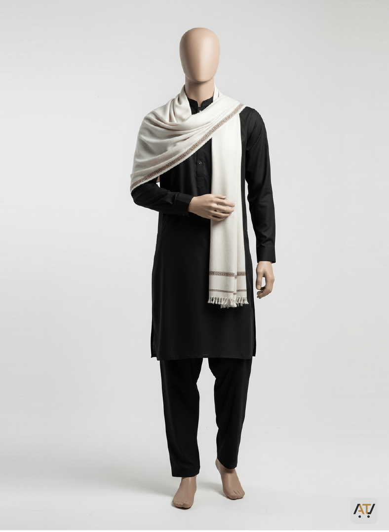 Off-White Solid 100% Acrylic Men Shawl