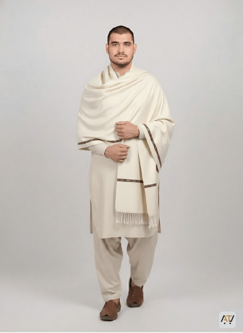 Off White Plain 100% Wool Men Shawl