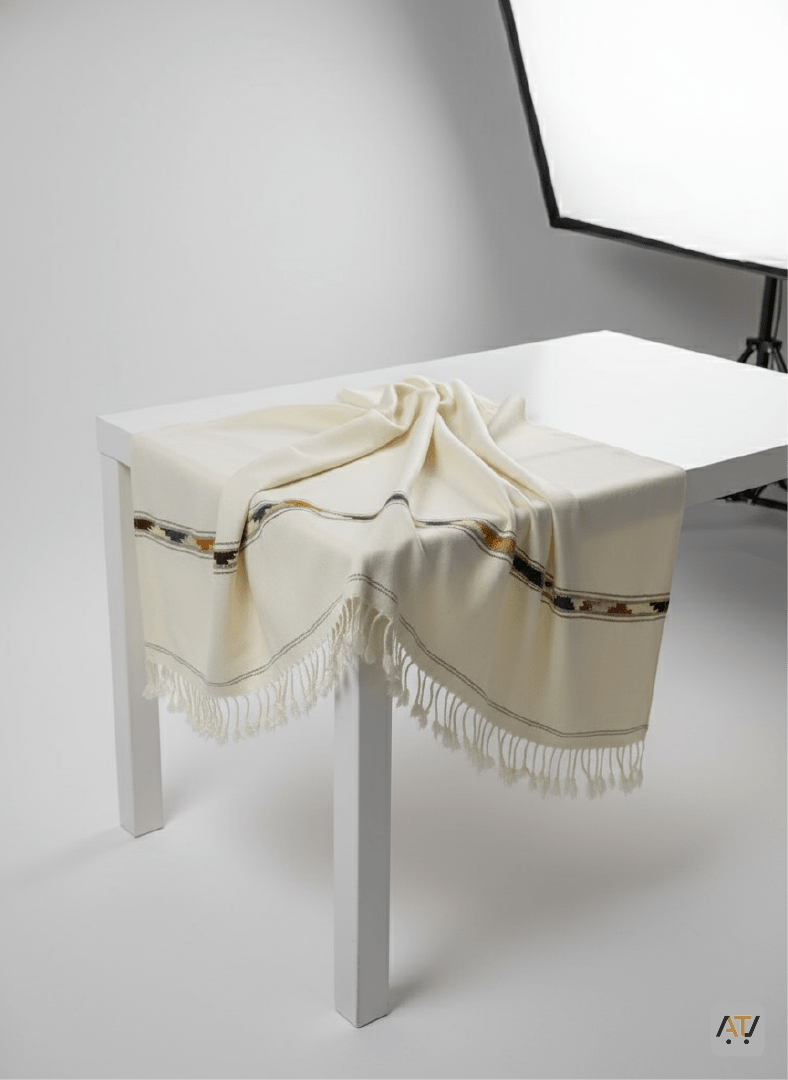 Off White Plain 100% Wool Men Shawl