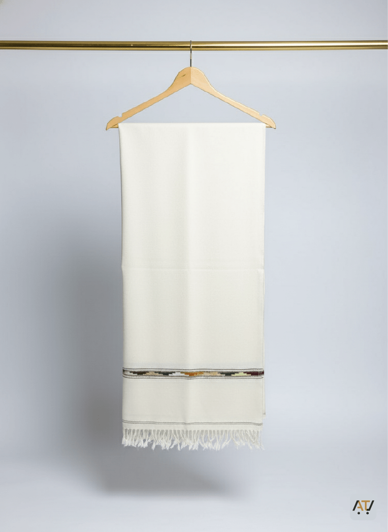 Off White Plain 100% Wool Men Shawl