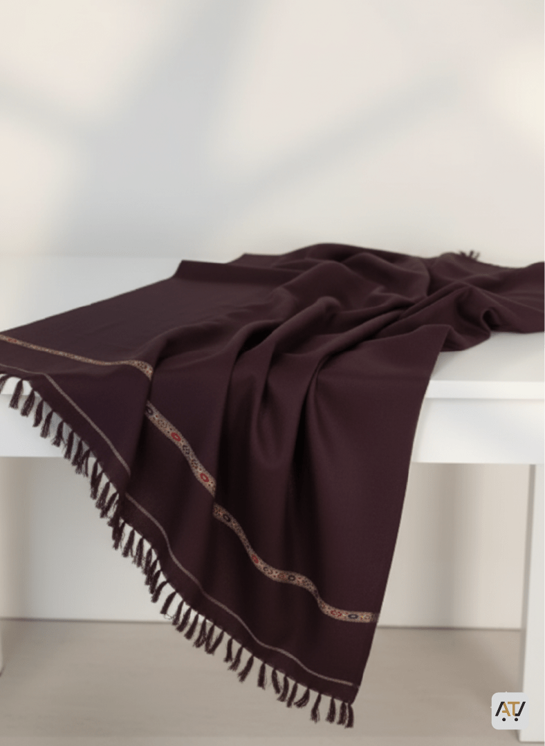 Deep Maroon Patterned Border 100% Acrylic Men Shawl