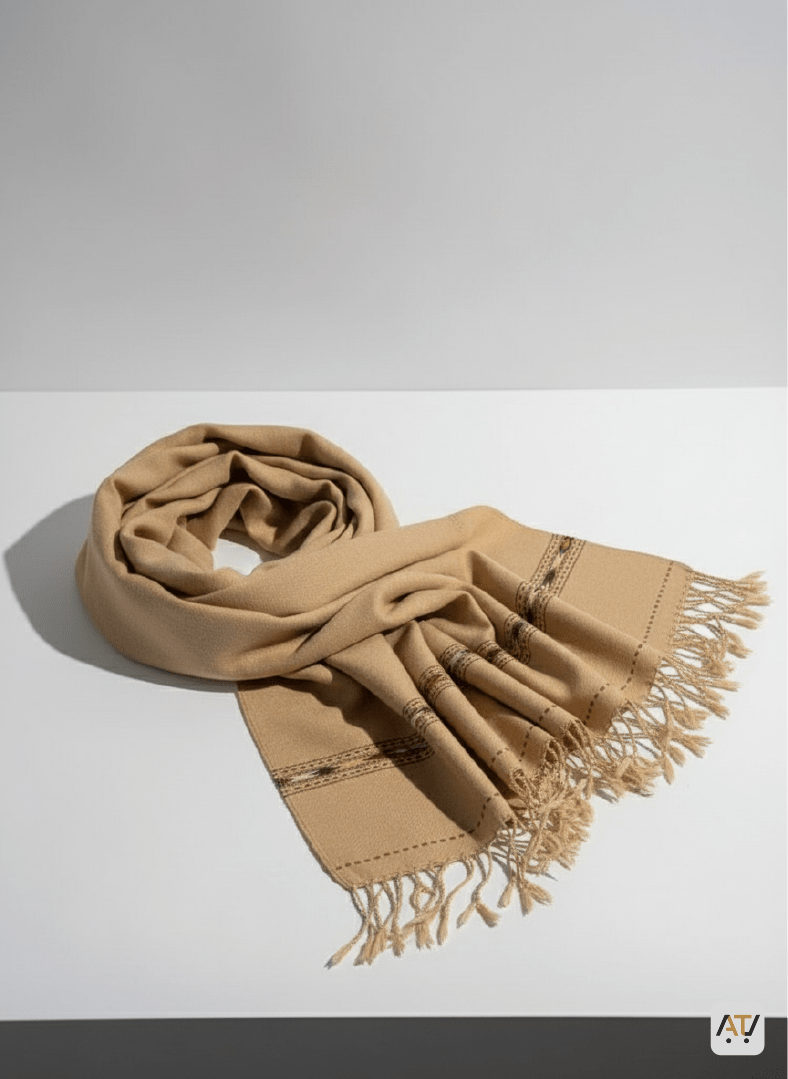 Camel Geometric Border 100% Acrylic Men Shawl