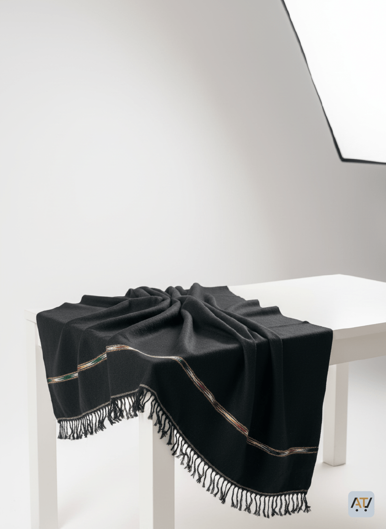 Black 100% Wool Blend Men Shawl