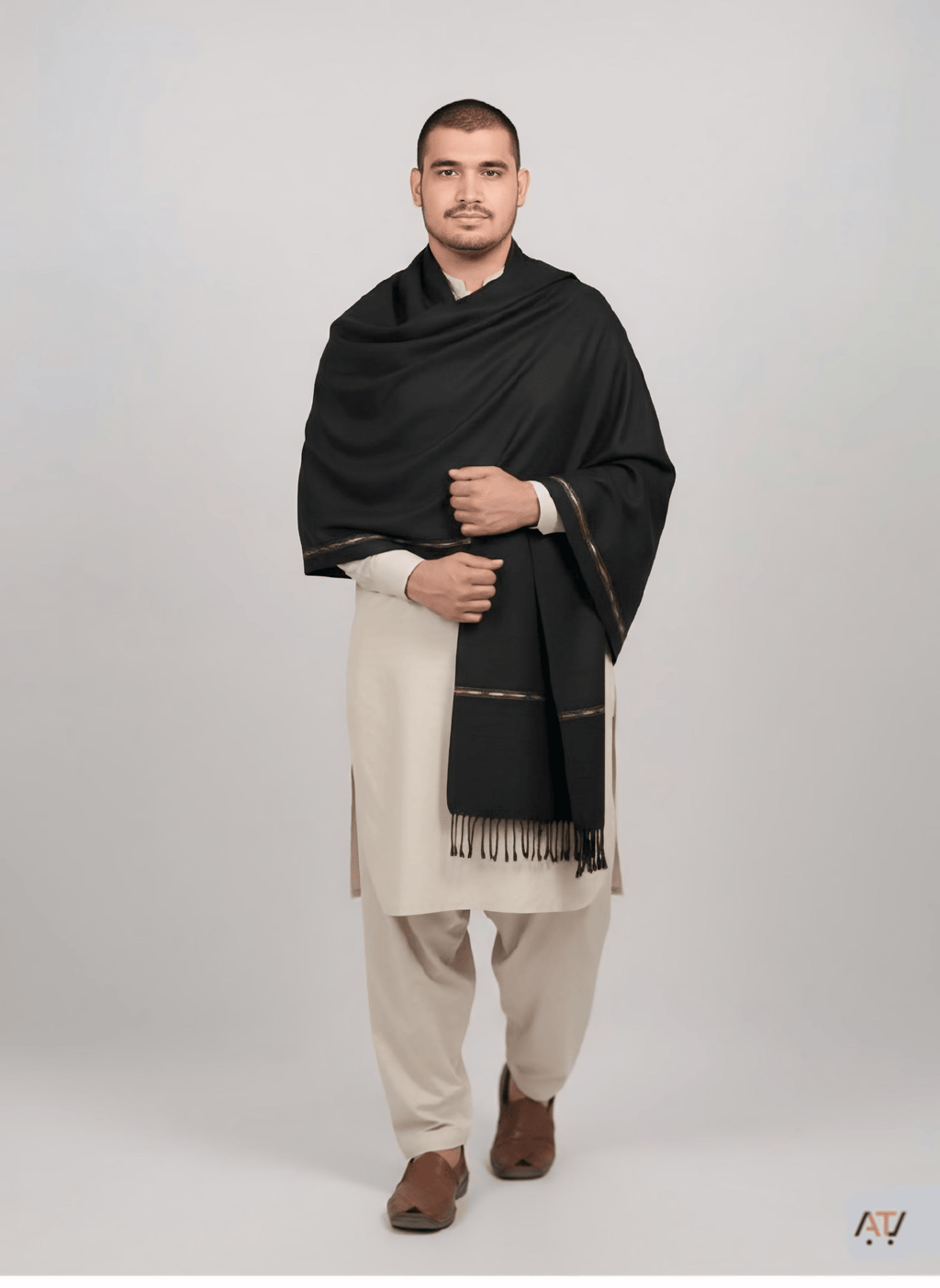 Black 100% Wool Blend Men Shawl