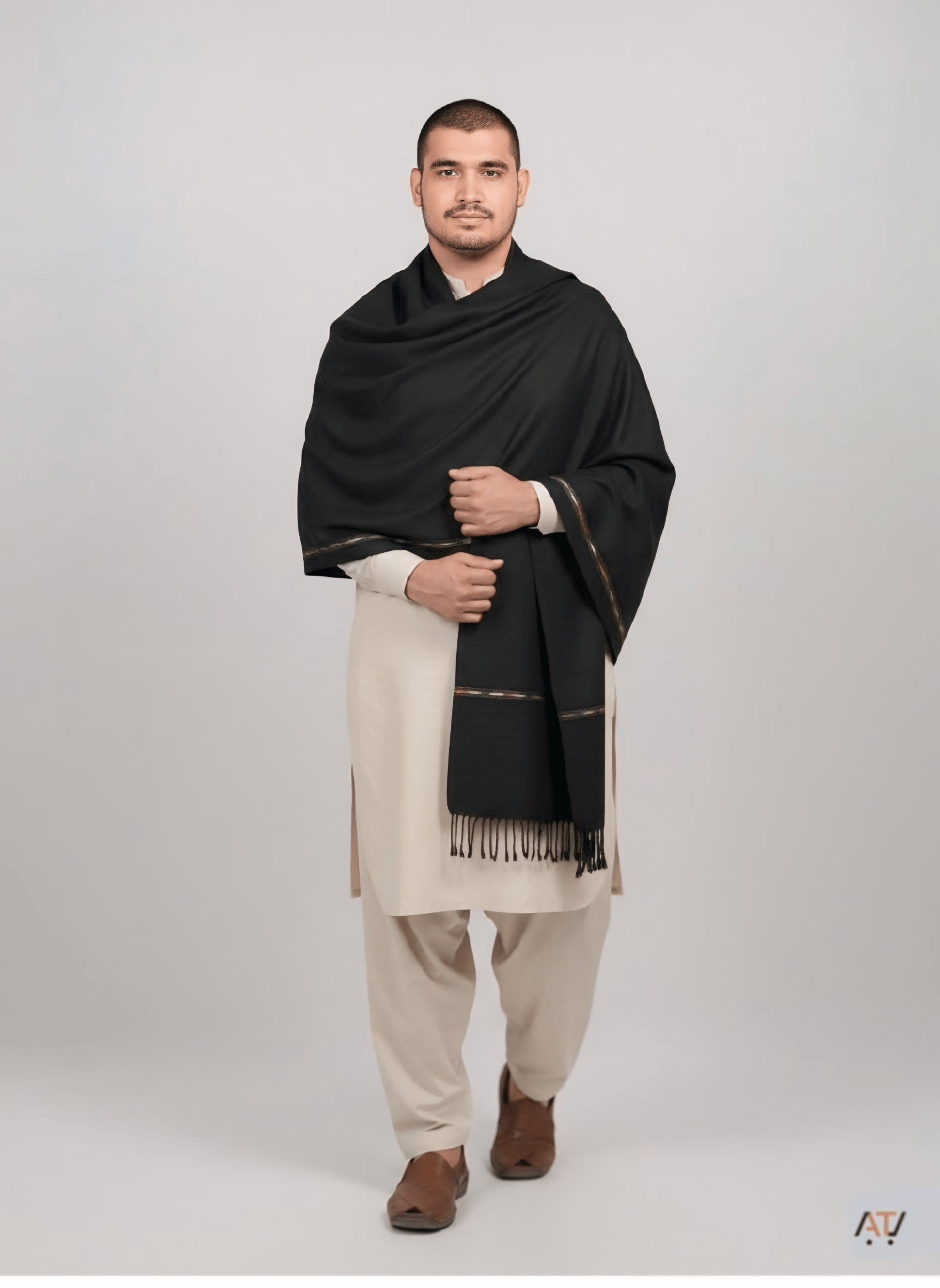 Black 100% Wool Blend Men Shawl