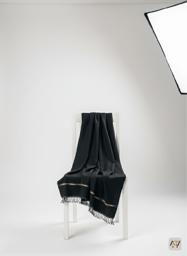 Black 100% Wool Blend Men Shawl