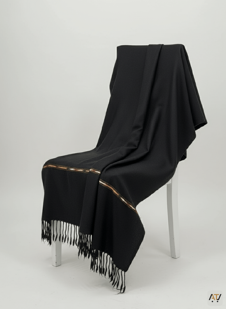 Black 100% Wool Blend Men Shawl