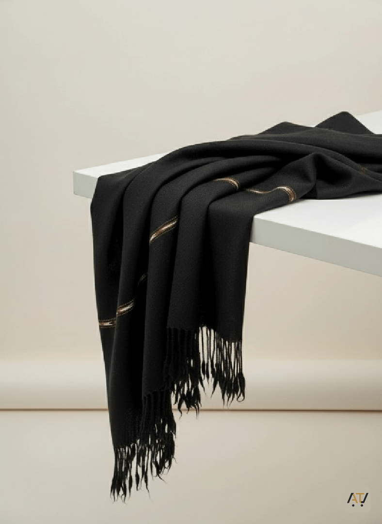 Black 100% Wool Blend Men Shawl