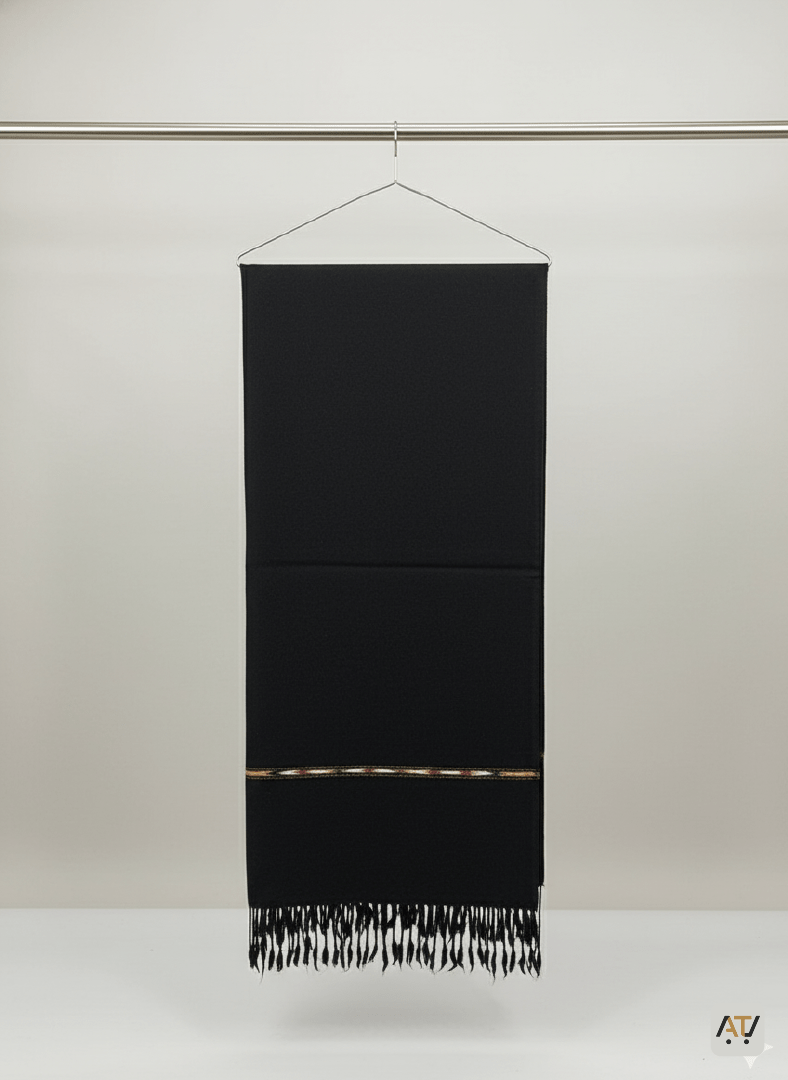 Black 100% Wool Blend Men Shawl